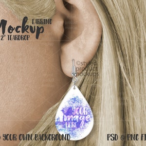 Dye sublimation 2 inch teardrop earring Mockup | Add your own image and background