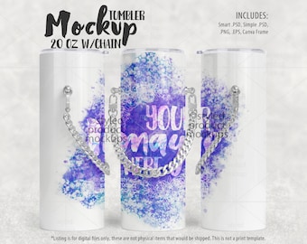 昇華転写 20 オンス スキニー タンブラー 財布チェーン付き モックアップ | 独自の画像と背景を追加