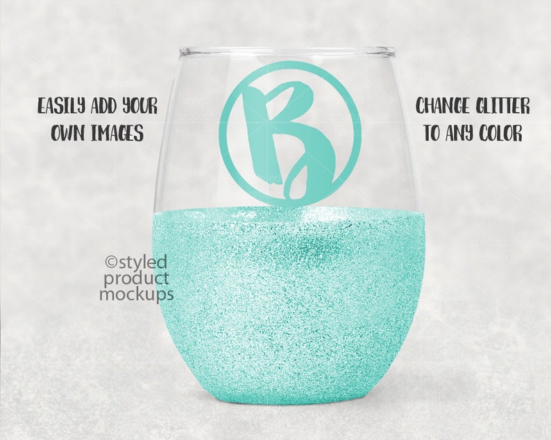 Stemless Wine Glass With Glitter Template Mockup Add Your Etsy