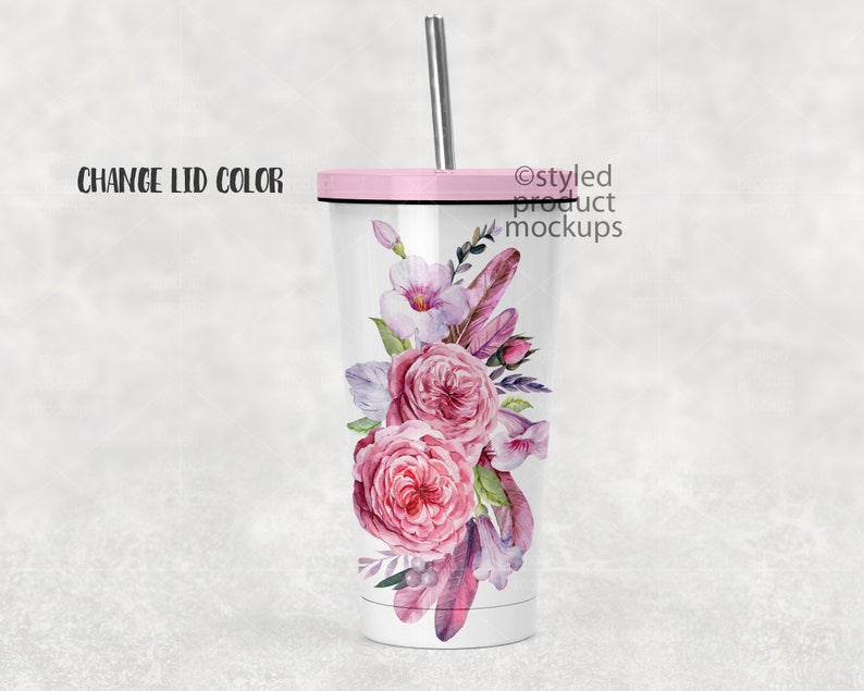 Download Dye sublimation 15 oz tapered cup with lid and straw Mockup | Etsy