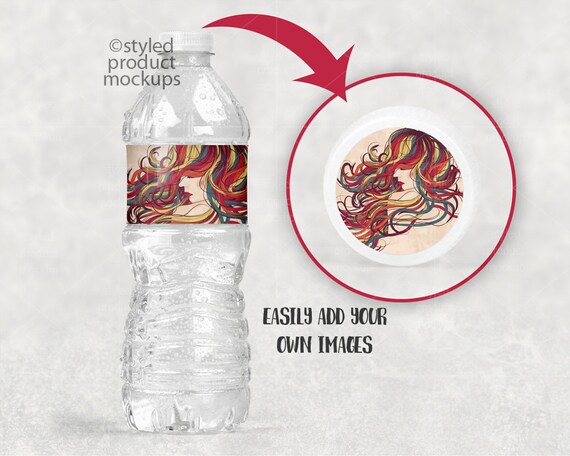 Water Bottle Label With Lid Decal Mockup Template Add Your Etsy