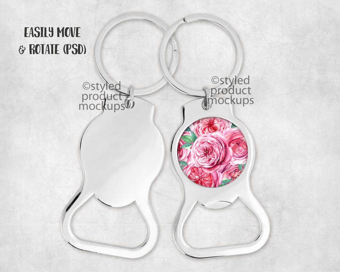 Dye Sublimation Round Bottle Opener Keychain Mockup Add Your Etsy