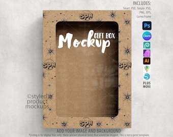 Greeting Card Box Mockup: Transparent Window, Photoshop PSD, Canva Frame, PNG (Digital Download)