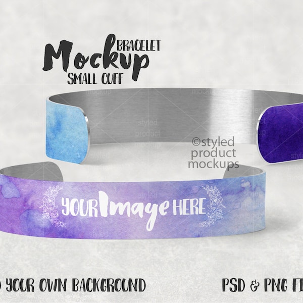 Dye sublimation small cuff bracelet mockup template| Add your own image and background