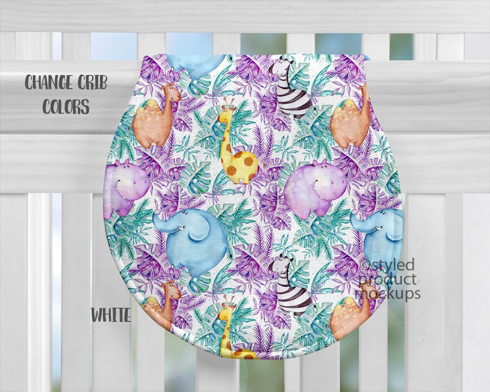 Dye sublimation peanut shaped burp cloth on crib mockup Add Etsy