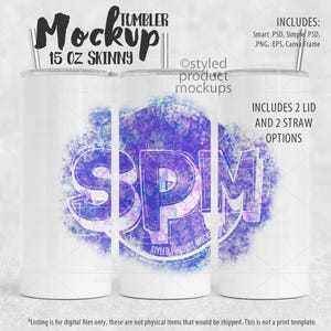 Dye sublimation 15oz skinny tumbler Mockup full wrap view | Add your own image and background