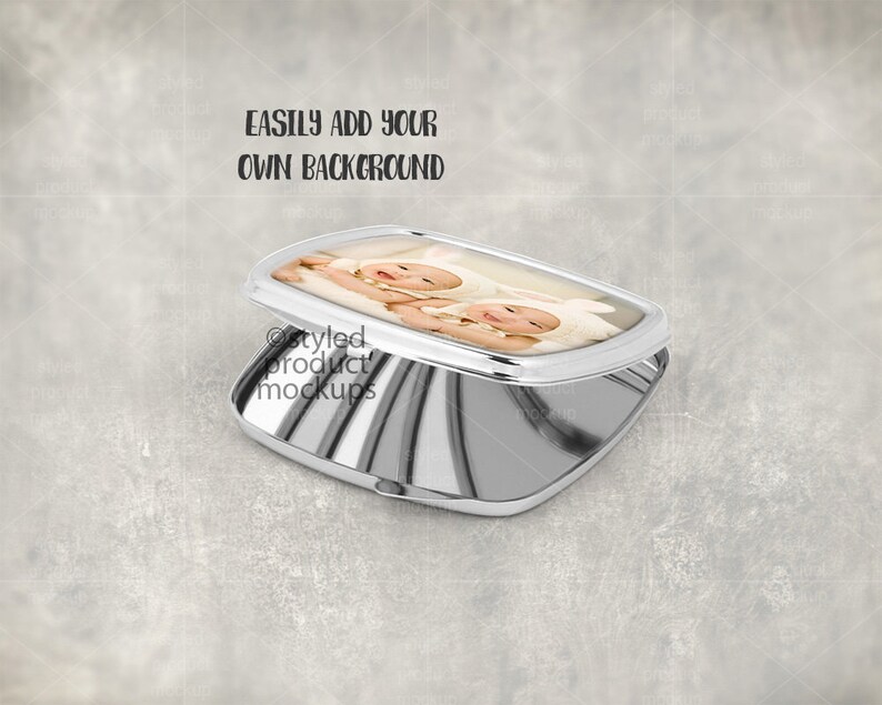 Square compact mirror mockup template Add your own image ...