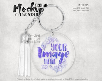 Clear acrylic round keychain Mockup | Add your own image and background