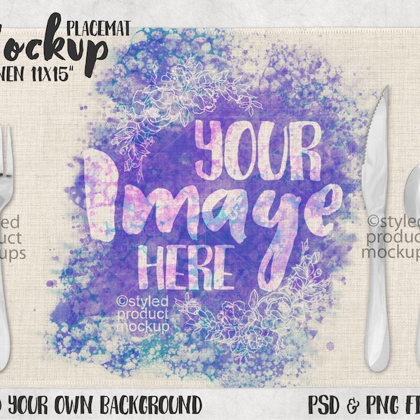 Dye sublimation linen placemat mockup | Add your own image and background