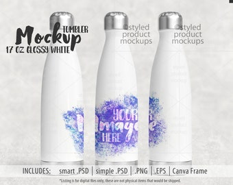 Dye sublimation 17oz soda bottle shaped tumbler Mockup | Add your own image and background | Canva frame mockup