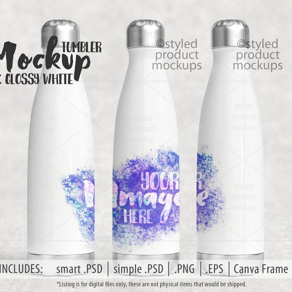 Dye sublimation 17oz soda bottle shaped tumbler Mockup | Add your own image and background | Canva frame mockup