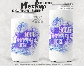 Dye sublimation 12oz regular and slim can hugger mockup | Add your own image and background