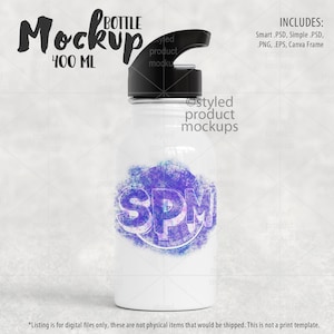 Dye Sublimation 400ml Wasserflasche Mockup | Fügen Sie Ihr eigenes Bild und Hintergrund hinzu