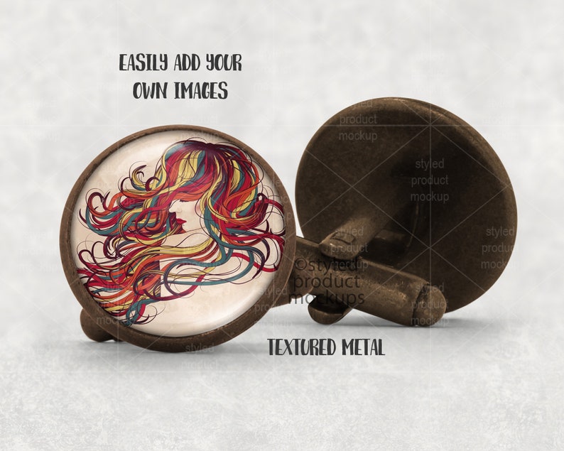 Download Glass Cabochon Style Round Cufflink Mockup Add Your Own Image And Background Photography Art Collectibles Shantived Com