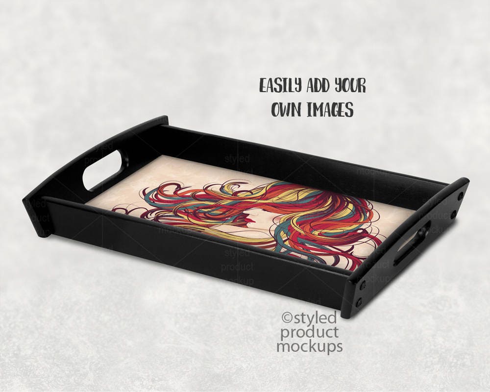 Black serving tray mockup template bundle Add your own image Etsy