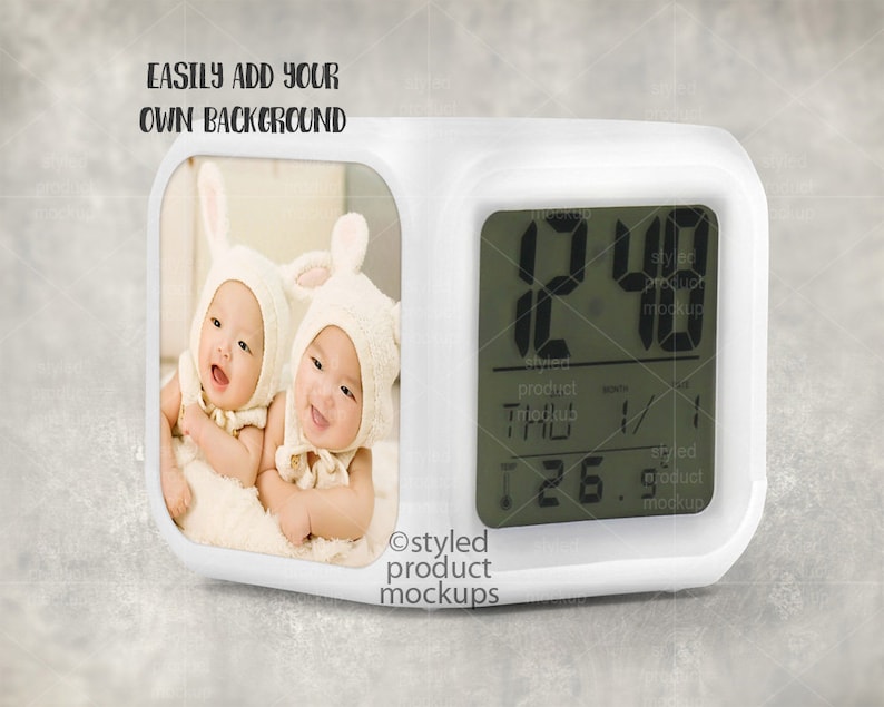 Dye sublimation LED light up digital alarm clock angled view Etsy