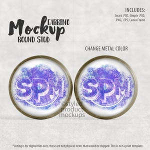 Textured metal tray round stud earring Mockup | Add your own image and background