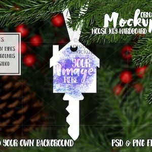 Dye sublimation house key Christmas Ornament Mockup | Add your own image and background