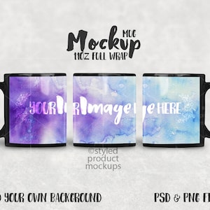 11oz black coffee mug template mockup with full wrap view