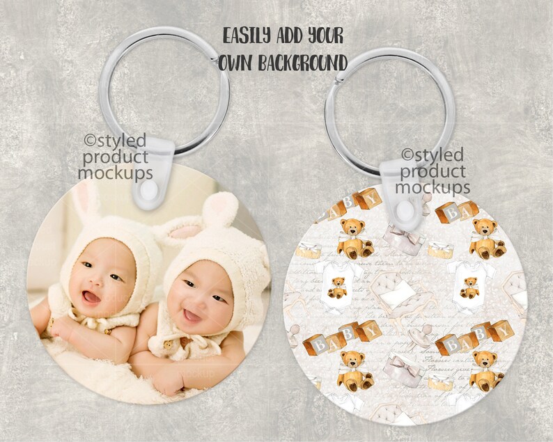 Download Dye sublimation double sided round aluminum keychain Mockup | Etsy