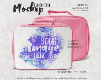 Dye sublimation lunch tote with handle Mockup | Add your own image and background