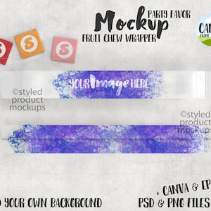 Party Favor fruit burst chew label wrapper Mockup | Add your own image and background | Canva frame mockup