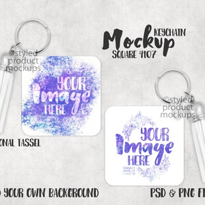 Dye sublimation double sided square keychain Mockup | Add your own image and background