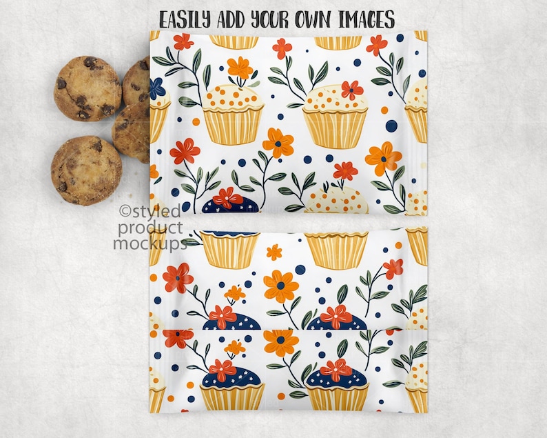 Chocolate chip mini cookie wrapper party favor Mockup | Add your own image and background | Canva frame mockup image 2