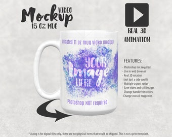 Animated 15oz coffee mug video Mockup | Add your own image and background