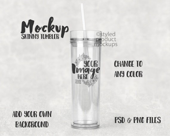 Plastic Skinny Tumbler With Lid And Straw Template Mockup Etsy