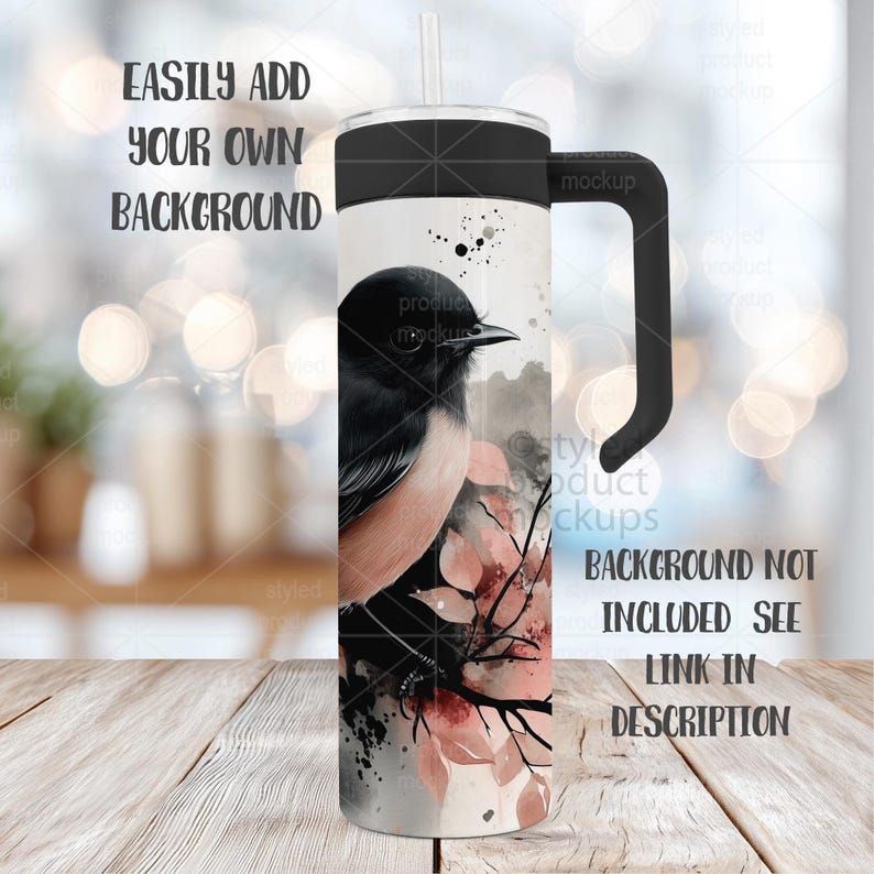 20oz Tumbler Mockup with Handle Lid (PSD, Canva, PNG) image 3