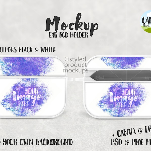 Dye sublimation ear bud case Mockup | Add your own image and background | Canva Frame Mockup