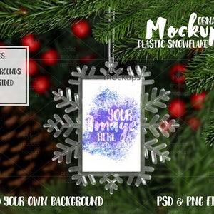 Dye sublimation small plastic snowflake ornament Mockup | Add your own image and background