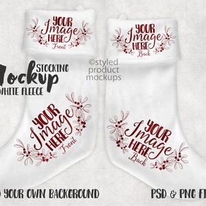 Dye sublimation all white fleece Christmas stocking mockup template | Add your own image and background