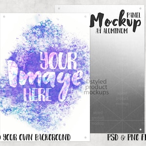Dye sublimation A4 size aluminum panel with corner holes Mockup | Add your own image and background