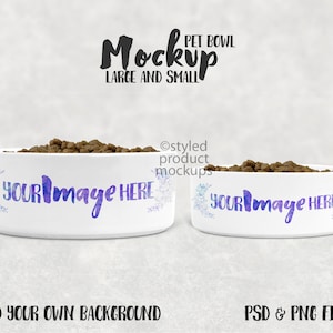 Dye sublimation large and small ceramic pet bowl mockup | Add your own image and background