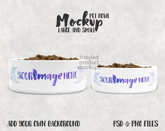 Dye sublimation large and small ceramic pet bowl mockup | Add your own image and background