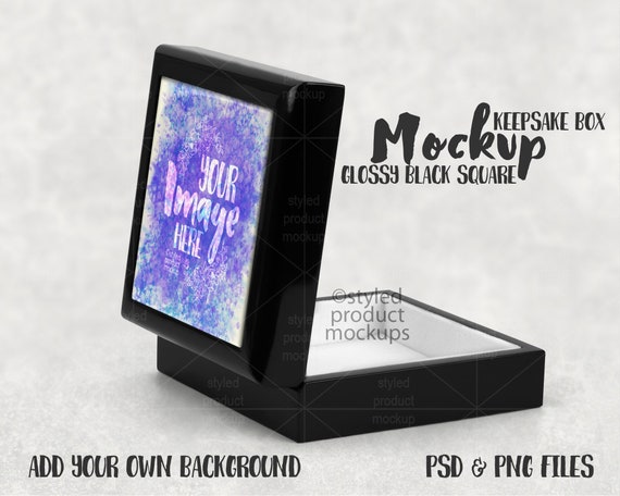 Download Dye Sublimation Glossy Black Keepsake Box Mockup Add Your Etsy