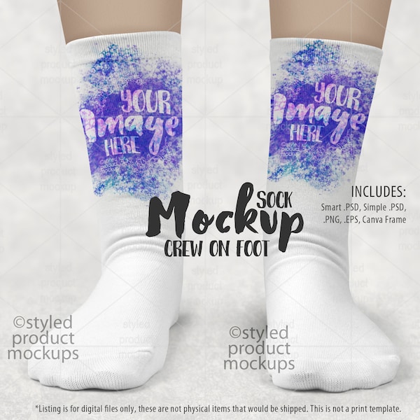 Dye sublimation crew sock on foot mockup | Add your own image and background