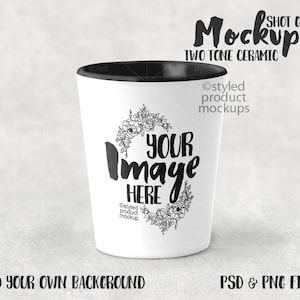 Ceramic sublimation shot glass with black rim and inside template mockup | Add your own art and background