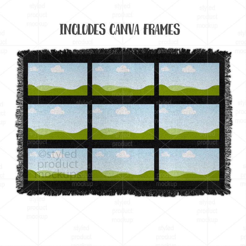 9 Panel Woven Blanket Mockup | Dye Sublimation Fringe Throw Blanket | PSD, Canva, PNG, EPS image 4