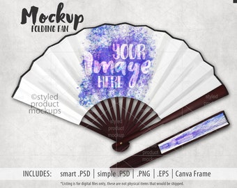 Dye sublimation folding hand fan mockup template | Add your own image and background