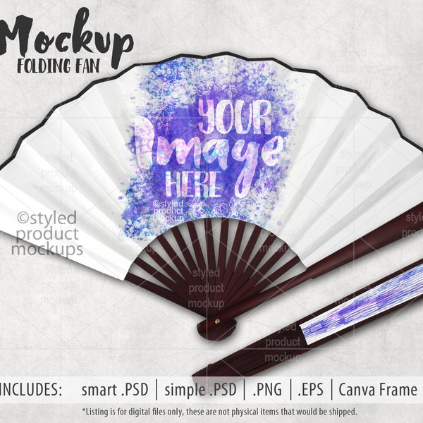 Dye sublimation folding hand fan mockup template | Add your own image and background
