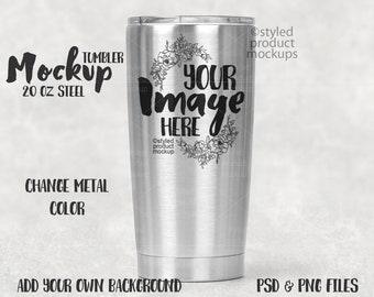 20 oz Edelstahlbecher Mockup | Fügen Sie Ihr eigenes Bild und Hintergrund hinzu