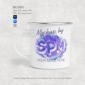 Maqueta de taza de campamento de 11 oz con sublimación de tinta / Agregue su propia imagen y fondo imagen 1