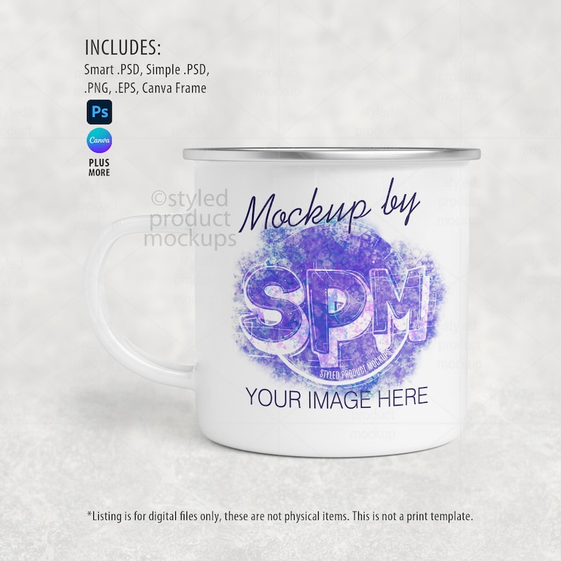Maqueta de taza de campamento de 11 oz con sublimación de tinta / Agregue su propia imagen y fondo imagen 1