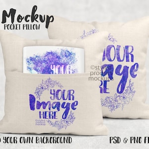 Dye sublimation linen book pocket pillow mockup | Add your own image and background