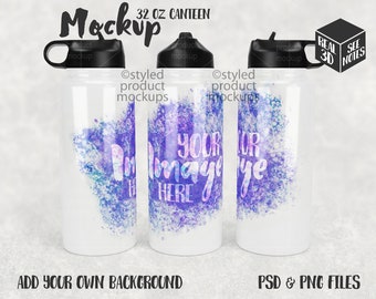 Dye sublimation 32oz canteen water bottle Mockup | Add your own image and background