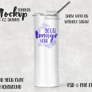 20 oz. kolorowego, cienkiego kubka z powłoką Mockup | Dodaj własny obraz i tło