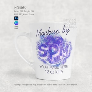 Dye sublimation 12oz Latte Mug Mockup (PSD, Canva, PNG) image 1
